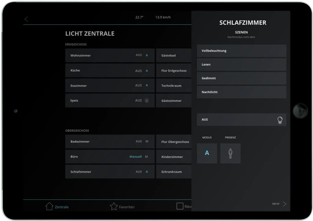 Smarthome App licht zentrale raum